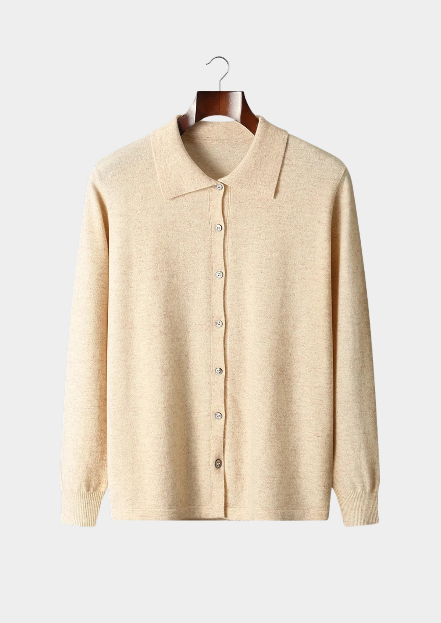 Men's Polo Cardigan Grey Extra-Fine Merino Wool