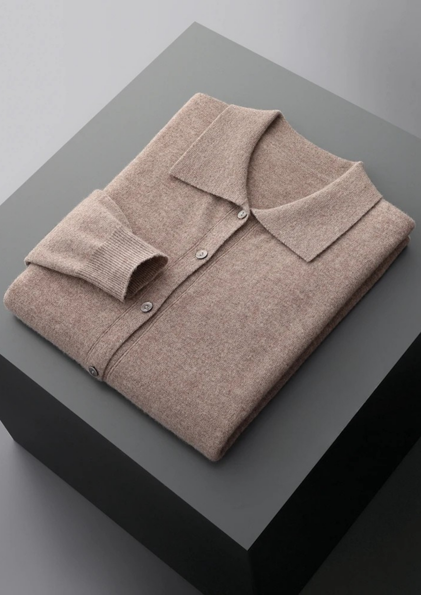 Men's Polo Cardigan Grey Extra-Fine Merino Wool