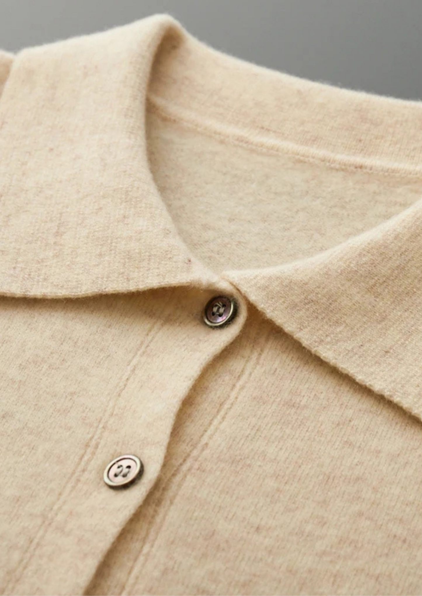 Men's Polo Cardigan Grey Extra-Fine Merino Wool