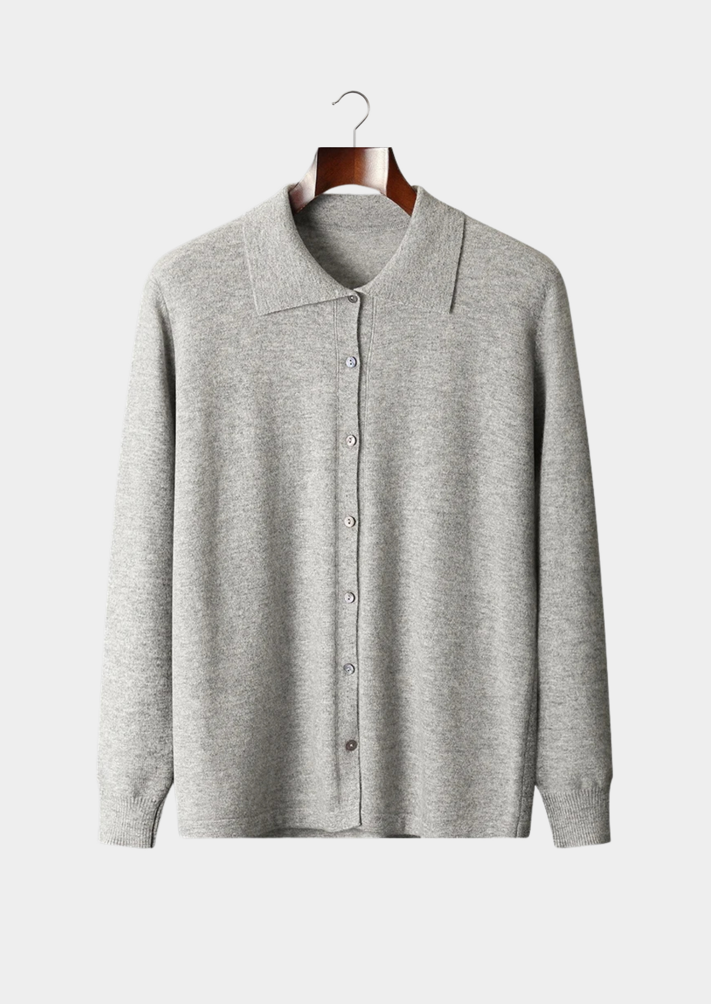 Men's Polo Cardigan Grey Extra-Fine Merino Wool