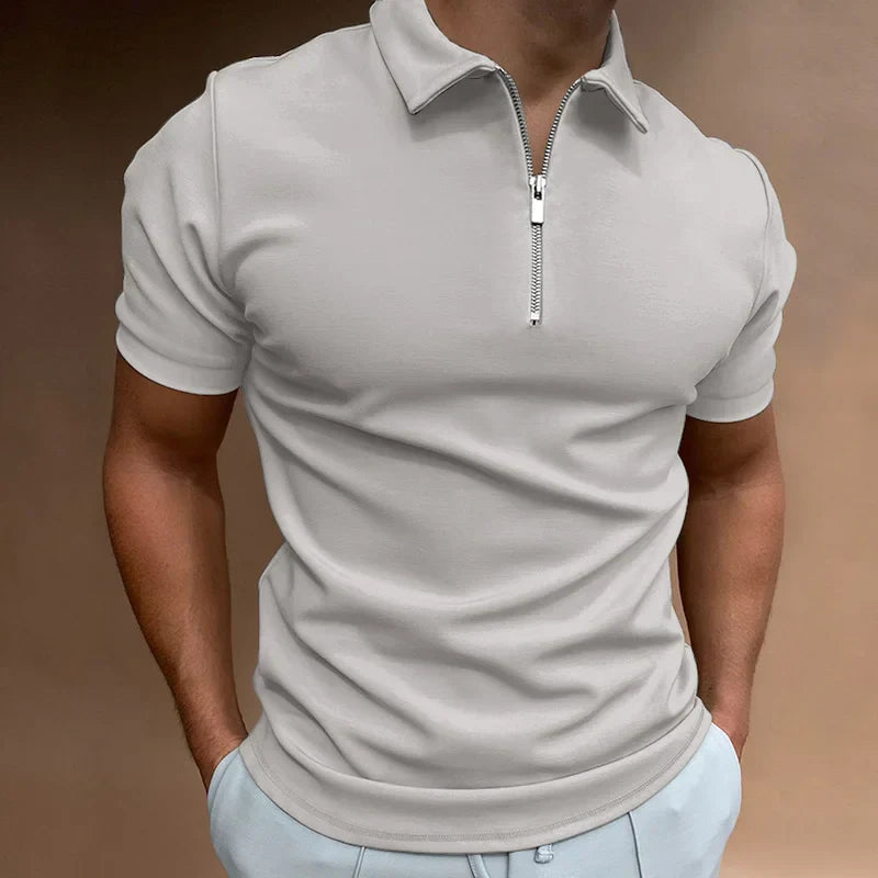 Men's Polo Shirt Black Cotton Zip-Up