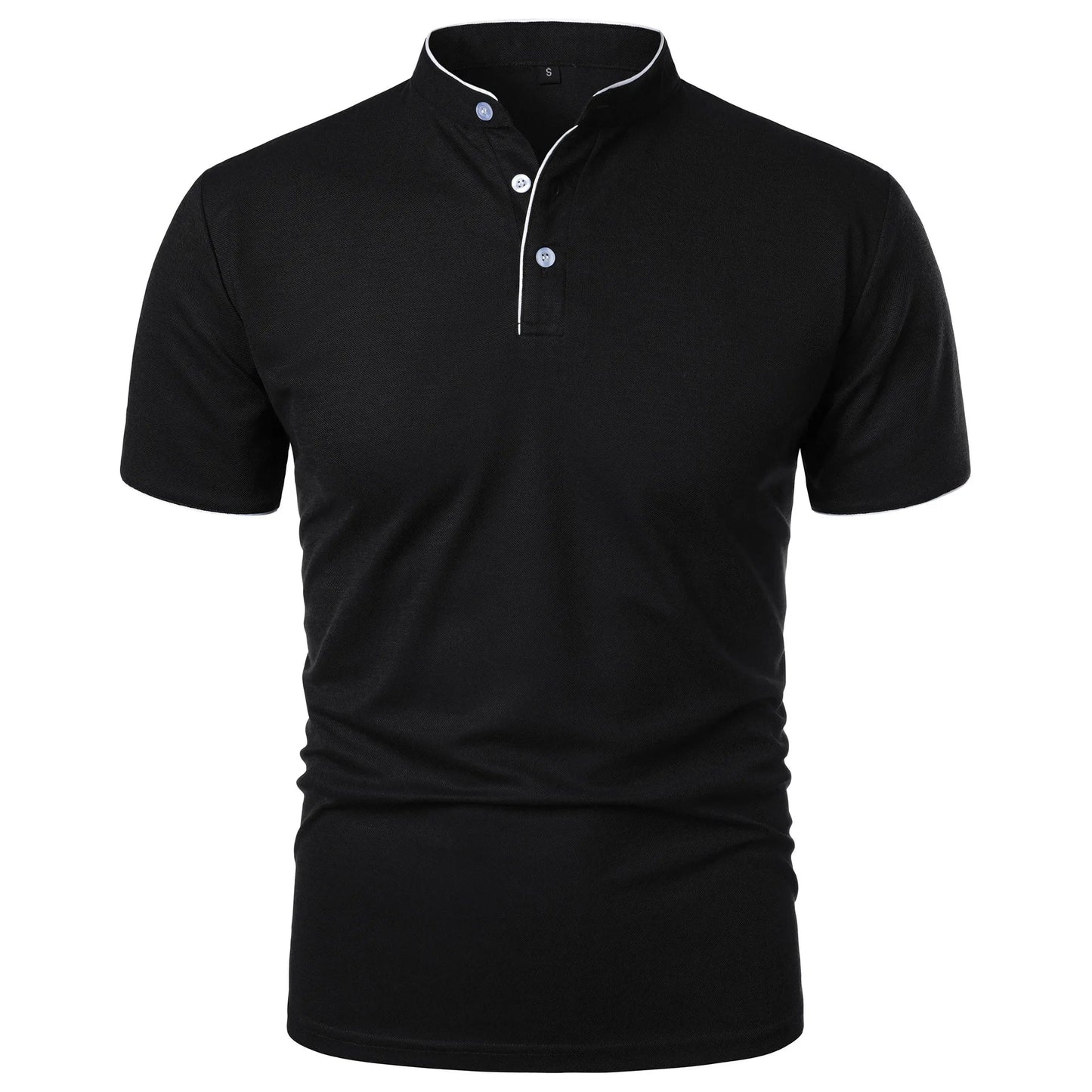 Men's Polo Shirt Black Stretch Cotton Casual Slim Fit