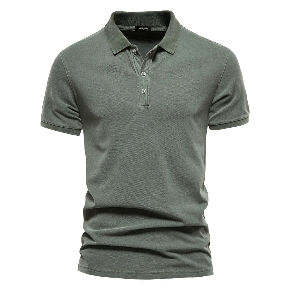 Men's Polo Shirt Blue Cotton Blend Relaxed Fit
