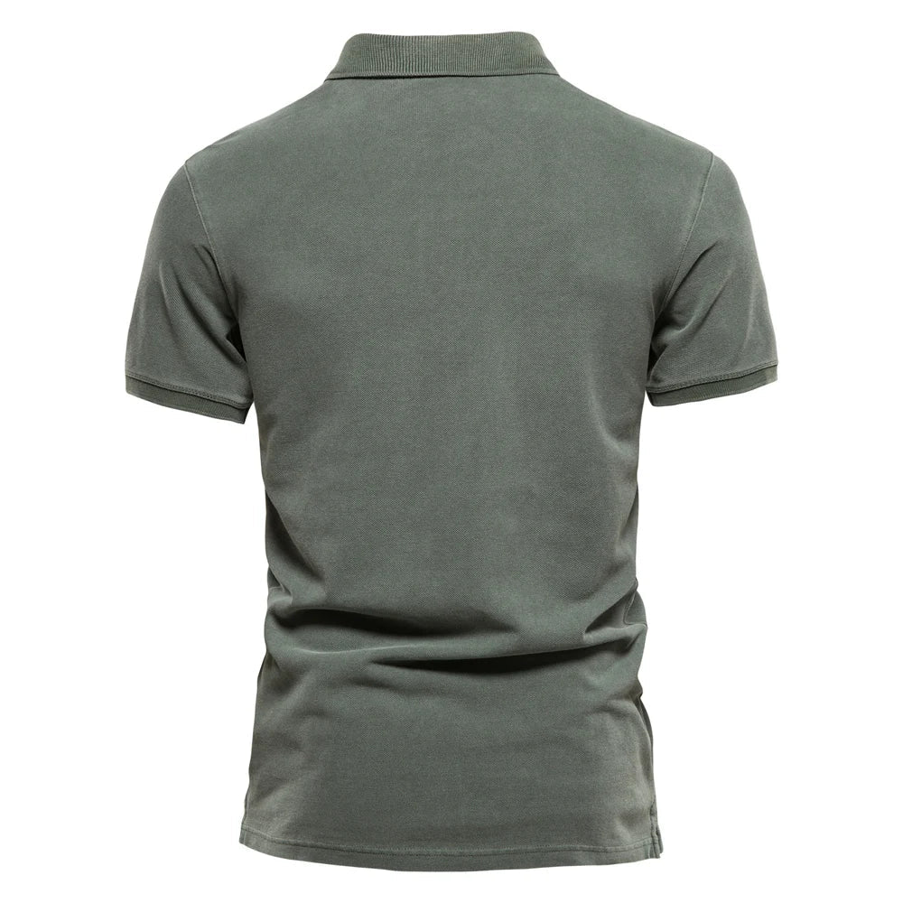 Men's Polo Shirt Blue Cotton Blend Relaxed Fit