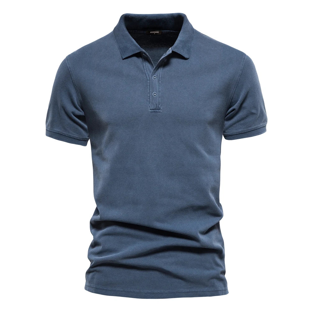 Men's Polo Shirt Blue Cotton Blend Relaxed Fit