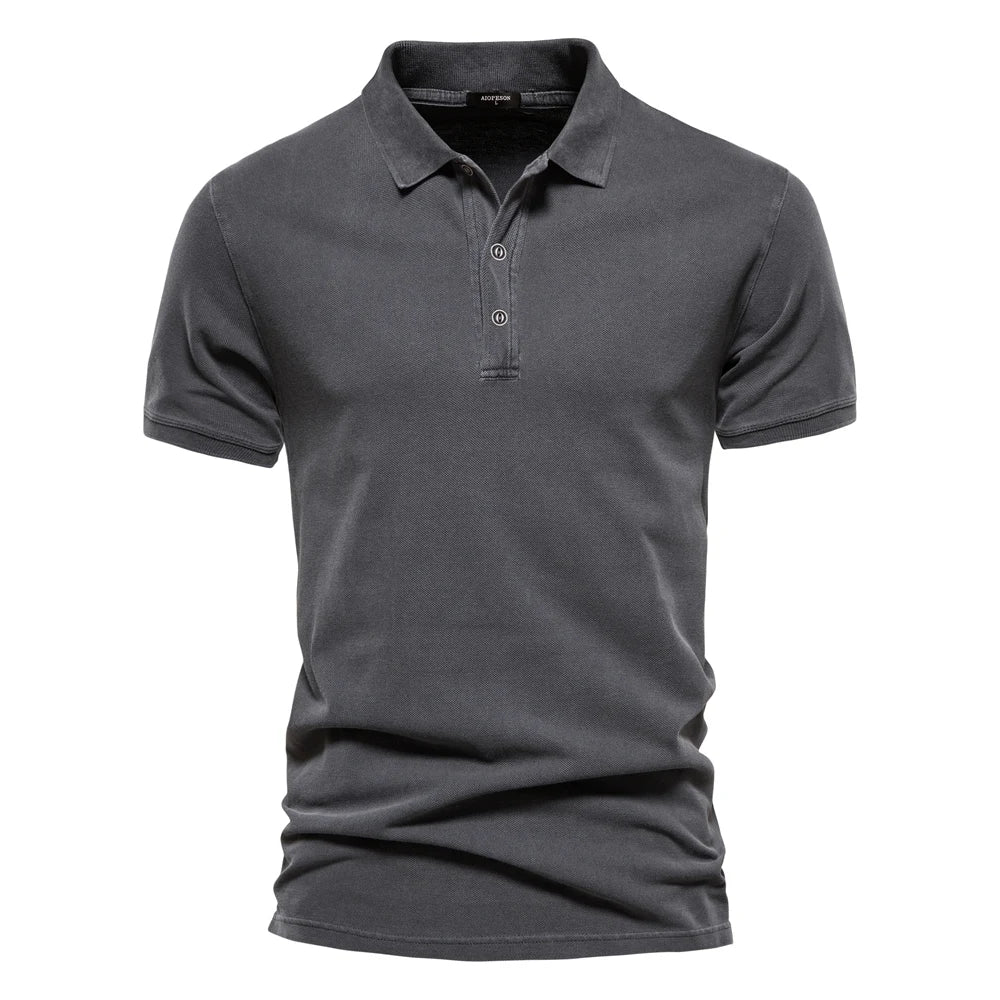 Men's Polo Shirt Blue Cotton Blend Relaxed Fit
