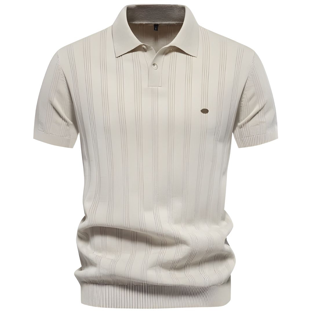 Men's Polo Shirt Blue Cotton Casual Ribbed Design