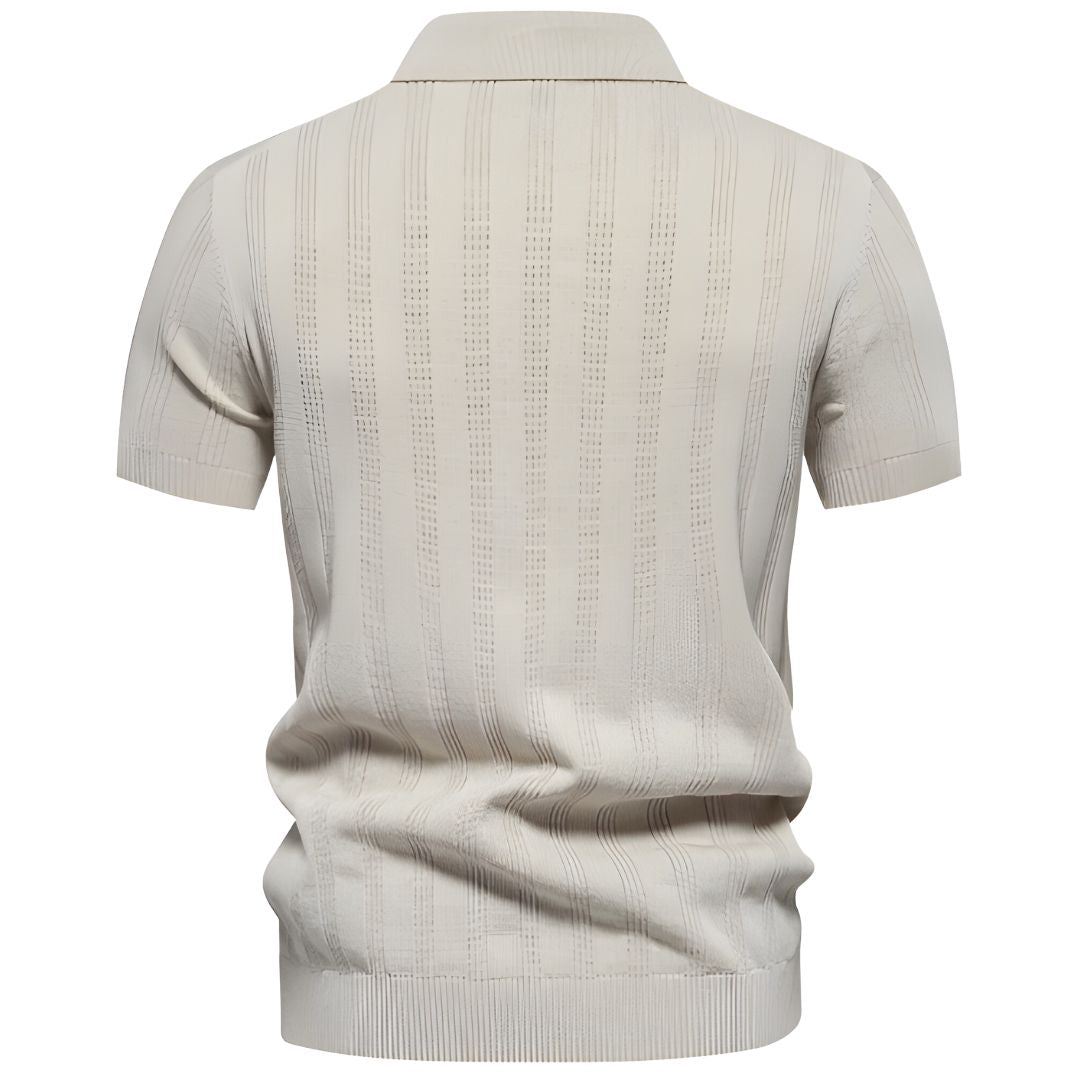 Men's Polo Shirt Blue Cotton Casual Ribbed Design