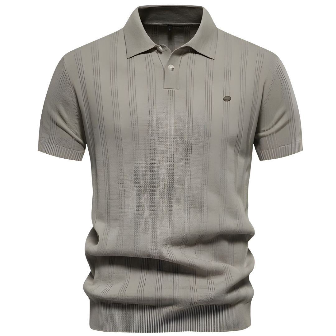 Men's Polo Shirt Blue Cotton Casual Ribbed Design