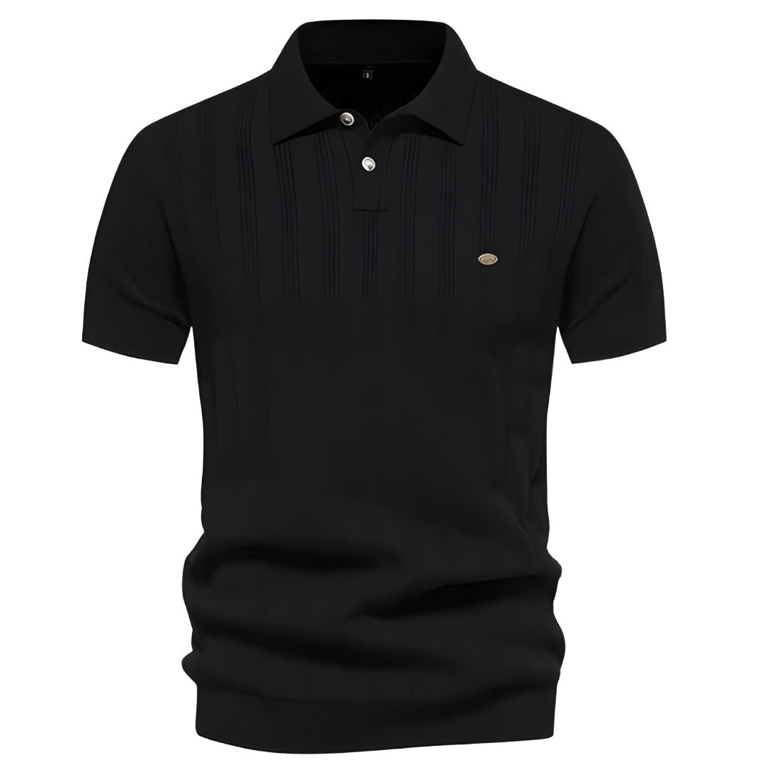 Men's Polo Shirt Blue Cotton Casual Ribbed Design