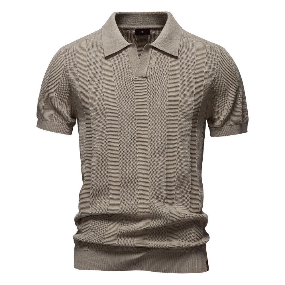Men's Polo Shirt Blue Striped Cotton