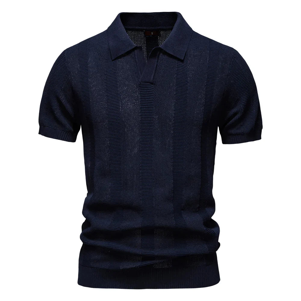 Men's Polo Shirt Blue Striped Cotton