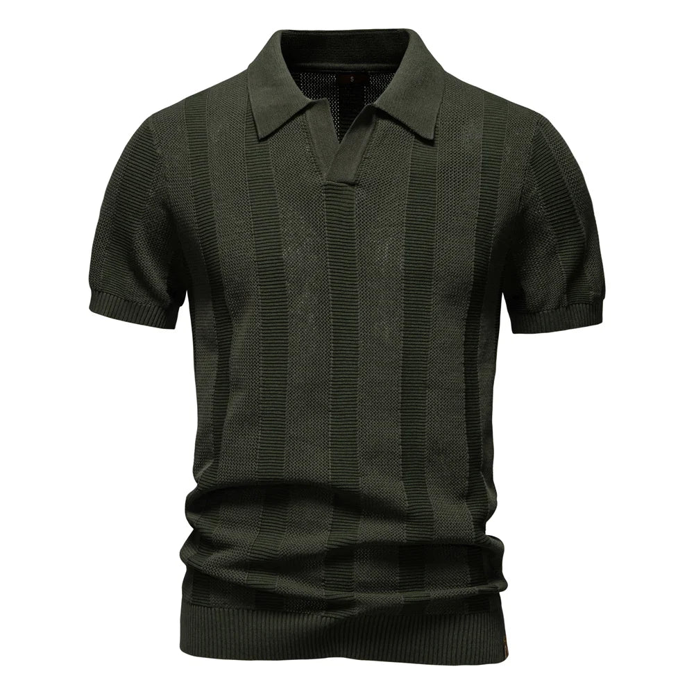 Men's Polo Shirt Blue Striped Cotton