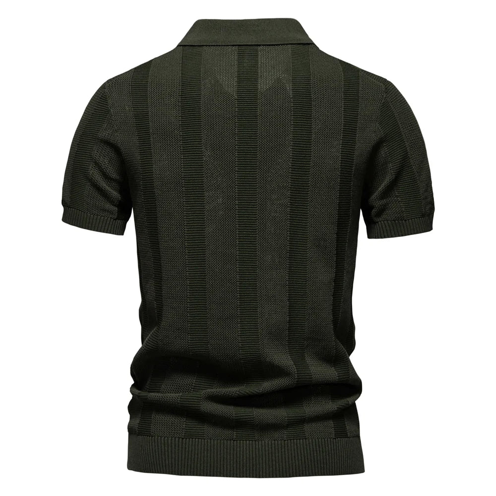 Men's Polo Shirt Blue Striped Cotton