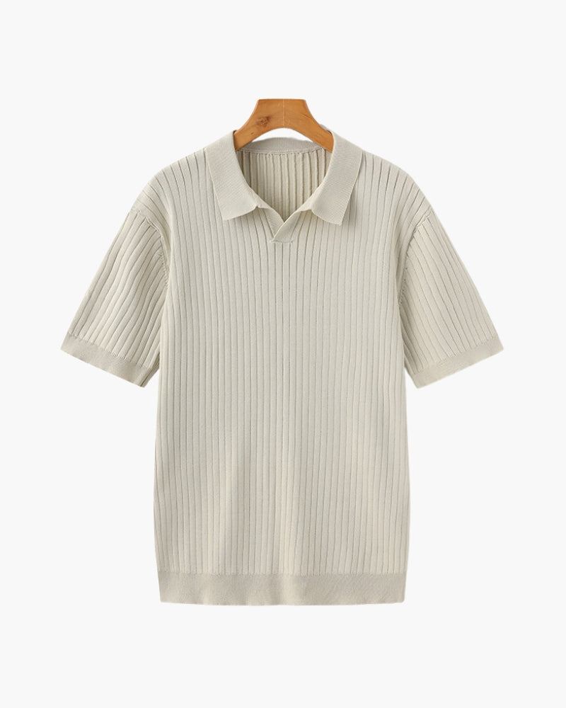 Men's Polo Shirt Gray Cotton Ribbed 0