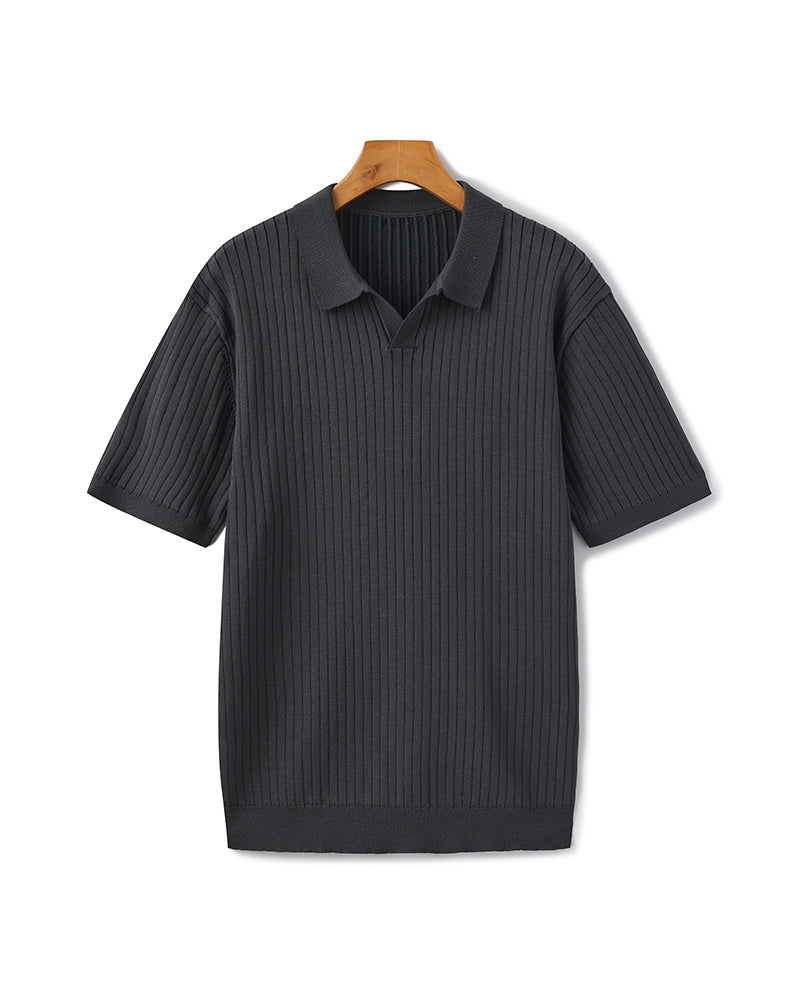 Men's Polo Shirt Gray Cotton Ribbed 10