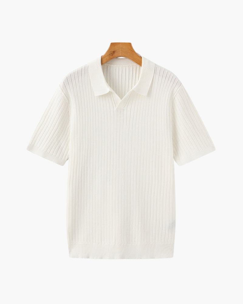 Men's Polo Shirt Gray Cotton Ribbed 11
