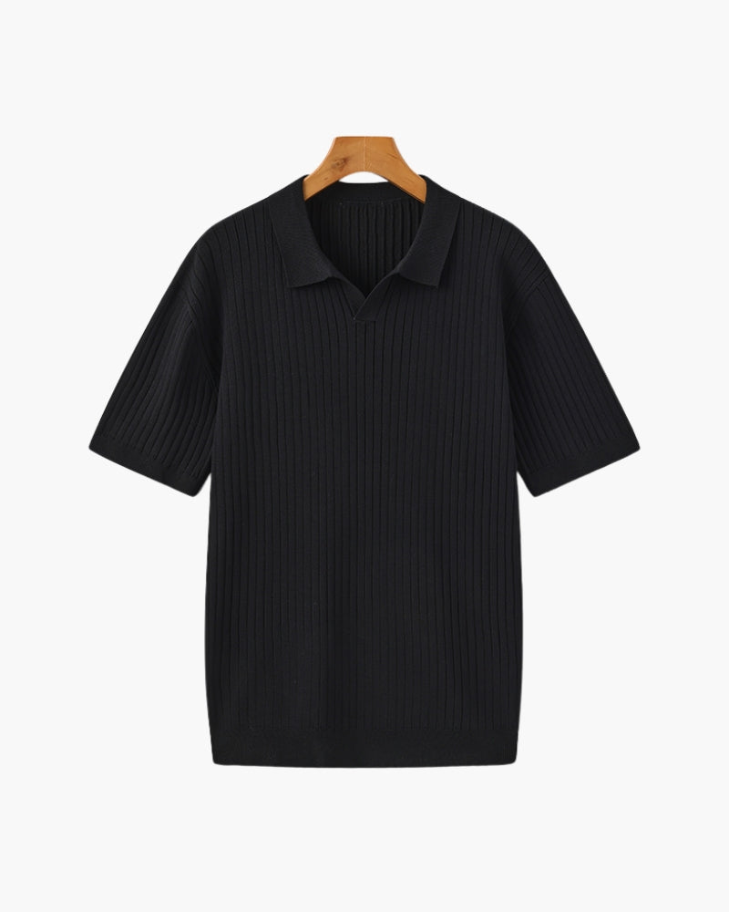 Men's Polo Shirt Gray Cotton Ribbed 5