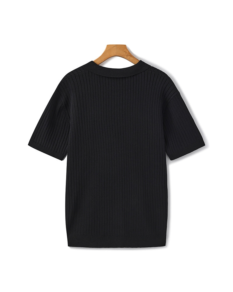 Men's Polo Shirt Gray Cotton Ribbed 6