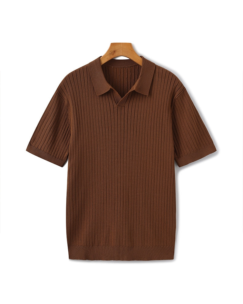 Men's Polo Shirt Gray Cotton Ribbed 8