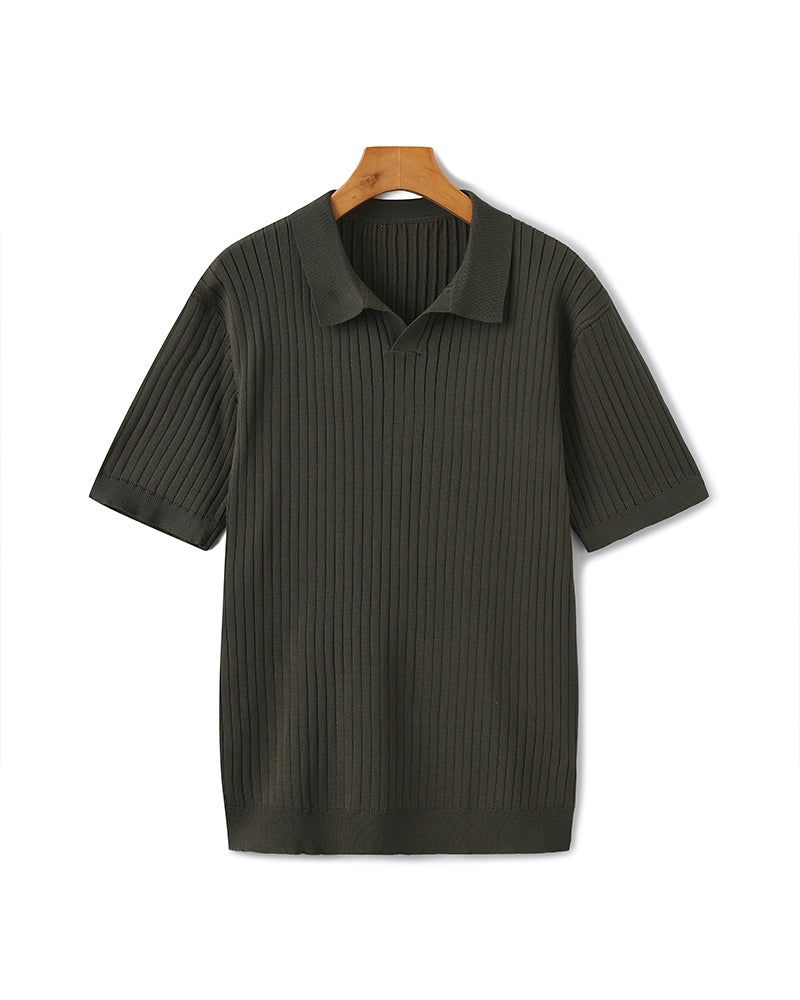 Men's Polo Shirt Gray Cotton Ribbed 9