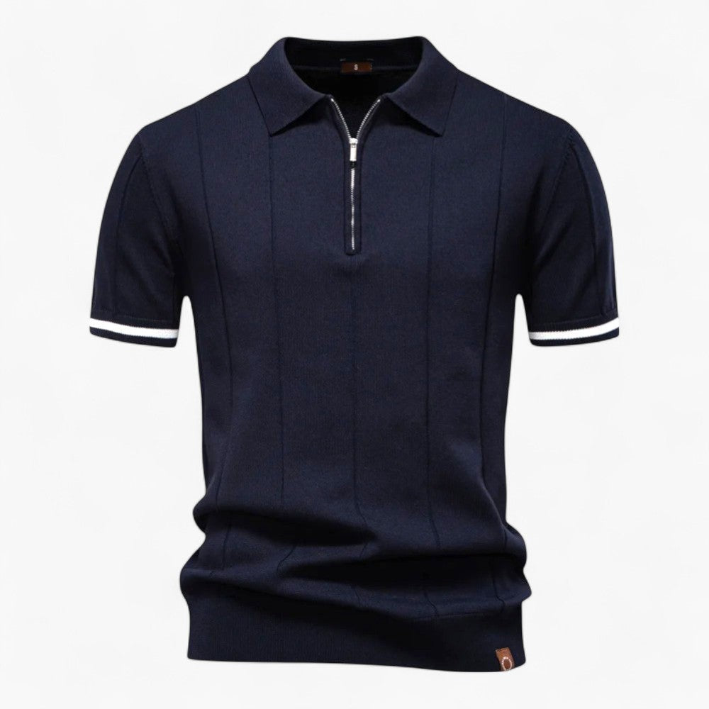 Men's Polo Shirt Light Blue Viscose Blend Zipper Collar 0