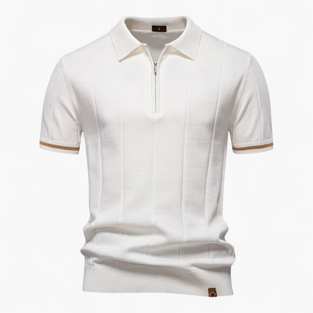 Men's Polo Shirt Light Blue Viscose Blend Zipper Collar 4