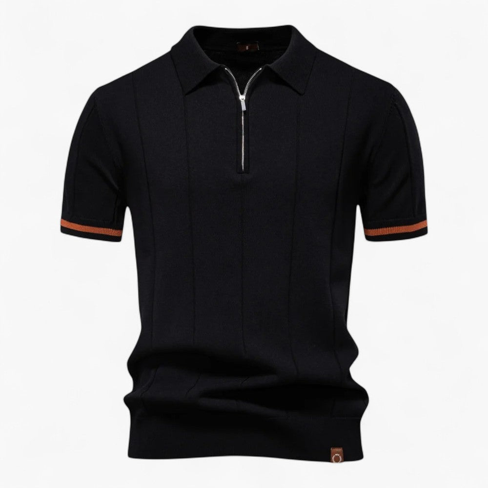 Men's Polo Shirt Light Blue Viscose Blend Zipper Collar 5
