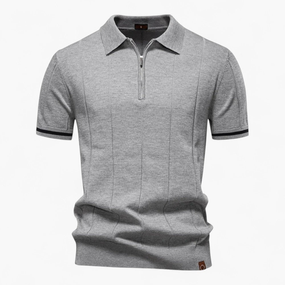Men's Polo Shirt Light Blue Viscose Blend Zipper Collar 6