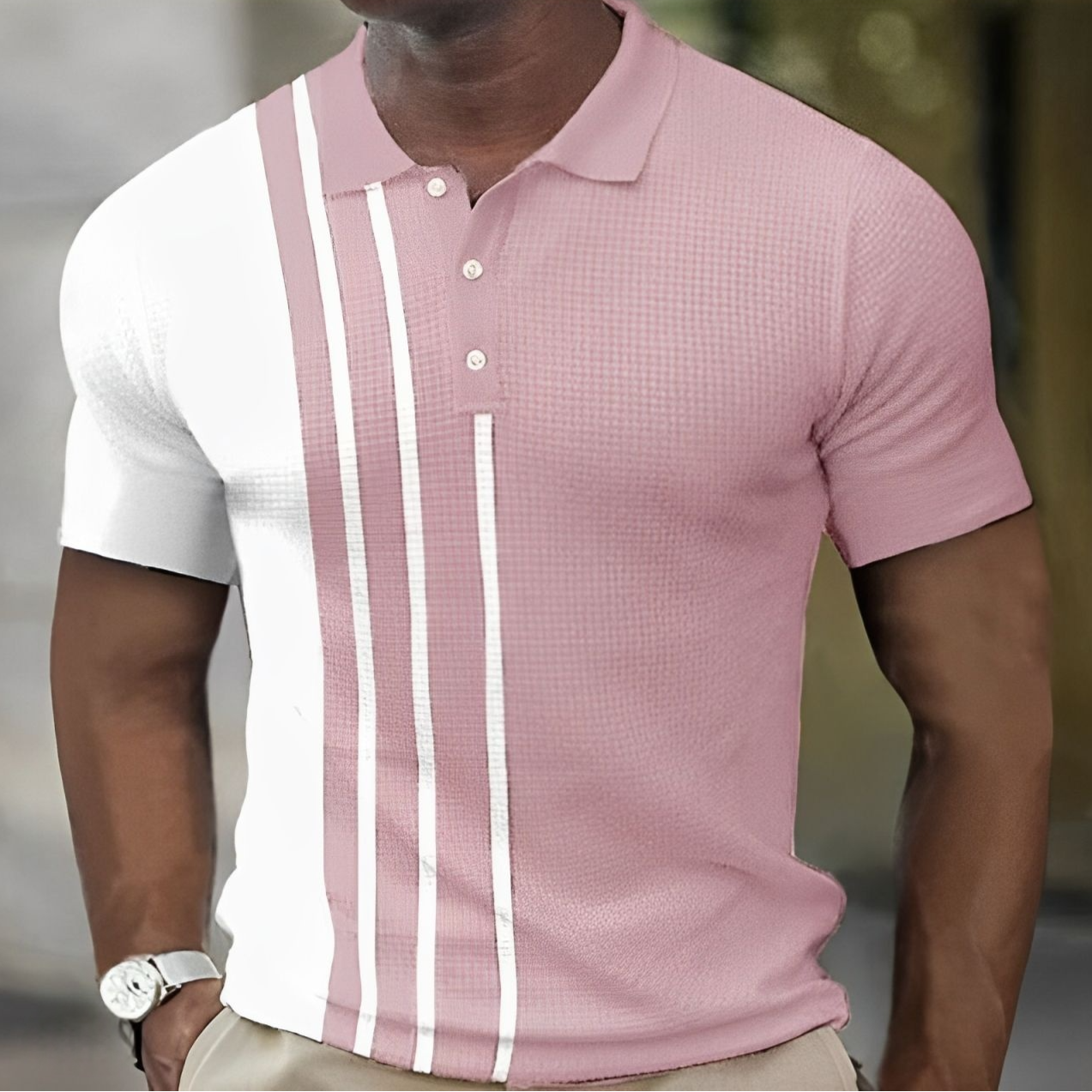 Men's Polo Shirt Navy Blue Cotton Slim Fit Striped 3
