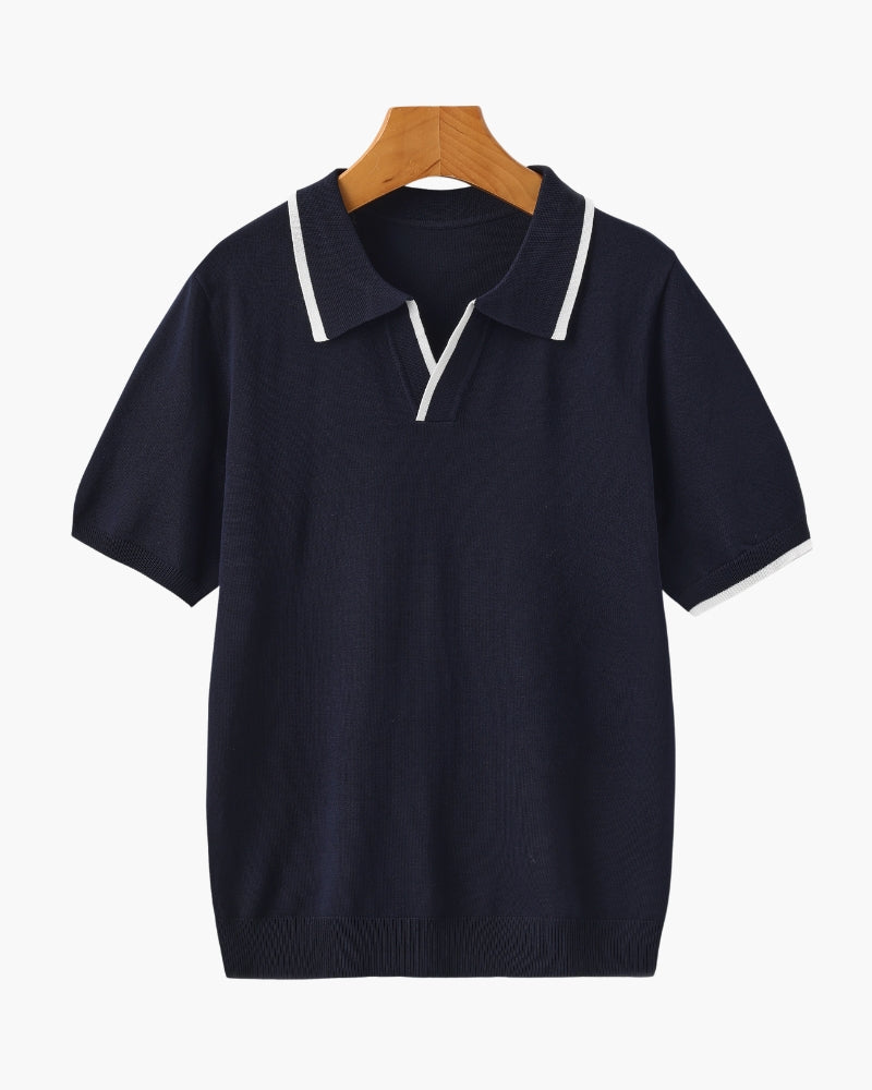 Men's Polo Shirt Navy Blue Knit Contrast Accents 0