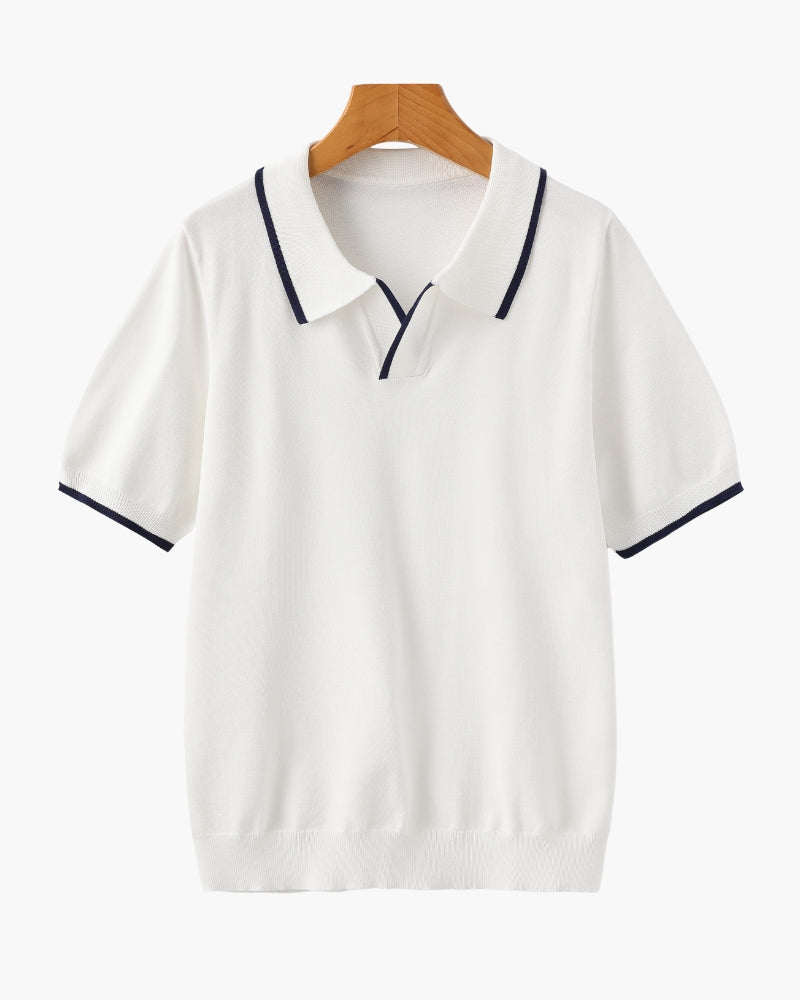 Men's Polo Shirt Navy Blue Knit Contrast Accents 2