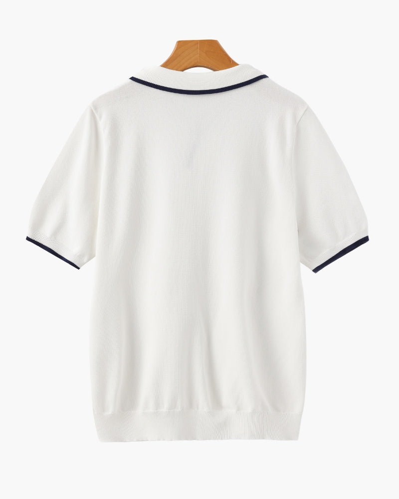 Men's Polo Shirt Navy Blue Knit Contrast Accents 3
