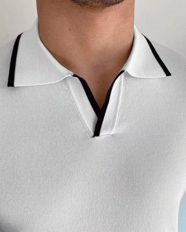 Men's Polo Shirt Navy Blue Knit Contrast Accents 4