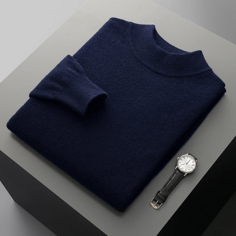 Men's Pullover Sweater Gray 100% Merino Wool Stand-Up Collar