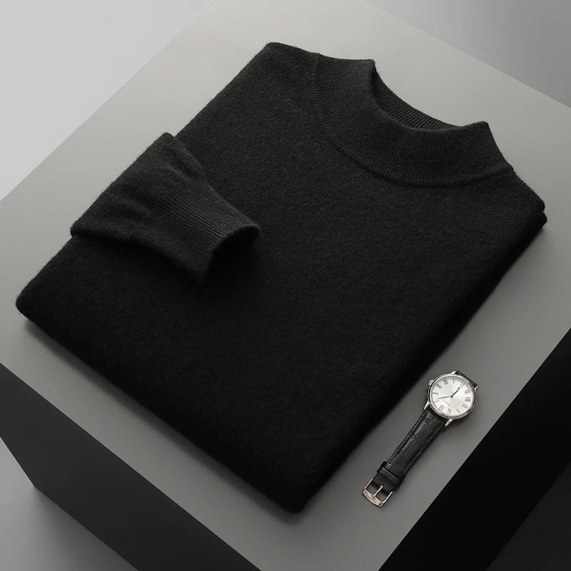 Men's Pullover Sweater Gray 100% Merino Wool Stand-Up Collar