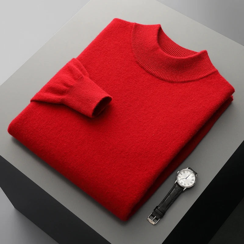 Men's Pullover Sweater Gray 100% Merino Wool Stand-Up Collar