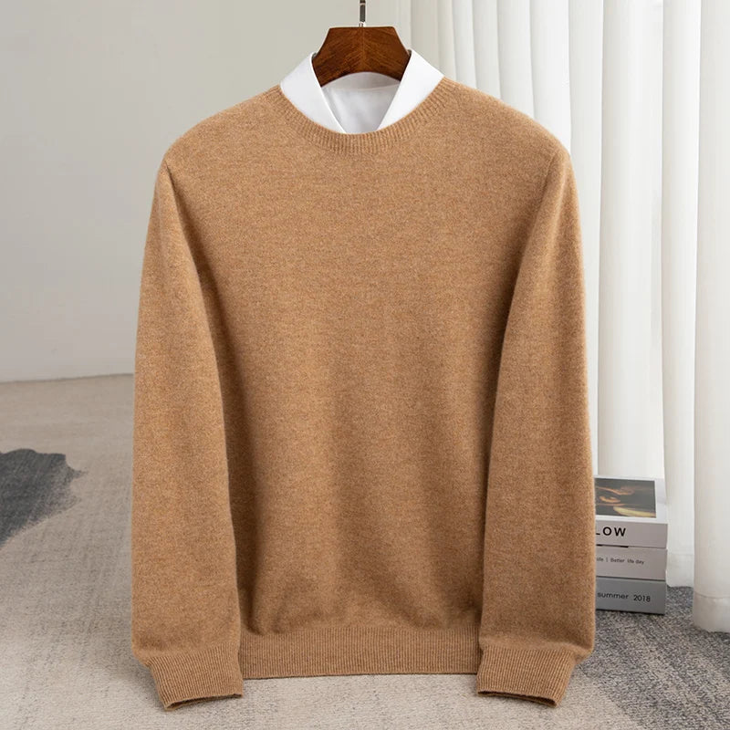 Men's Pullover Sweater Thick O-Neck Gray 100% Merino Wool 1