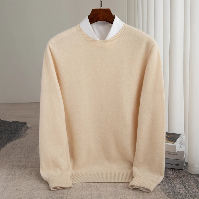 Men's Pullover Sweater Thick O-Neck Gray 100% Merino Wool 12