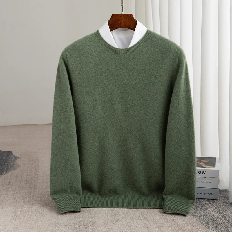 Men's Pullover Sweater Thick O-Neck Gray 100% Merino Wool 2