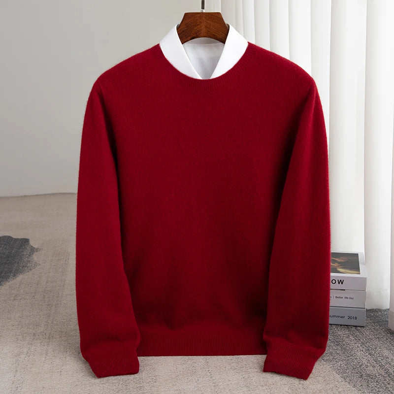 Men's Pullover Sweater Thick O-Neck Gray 100% Merino Wool 4