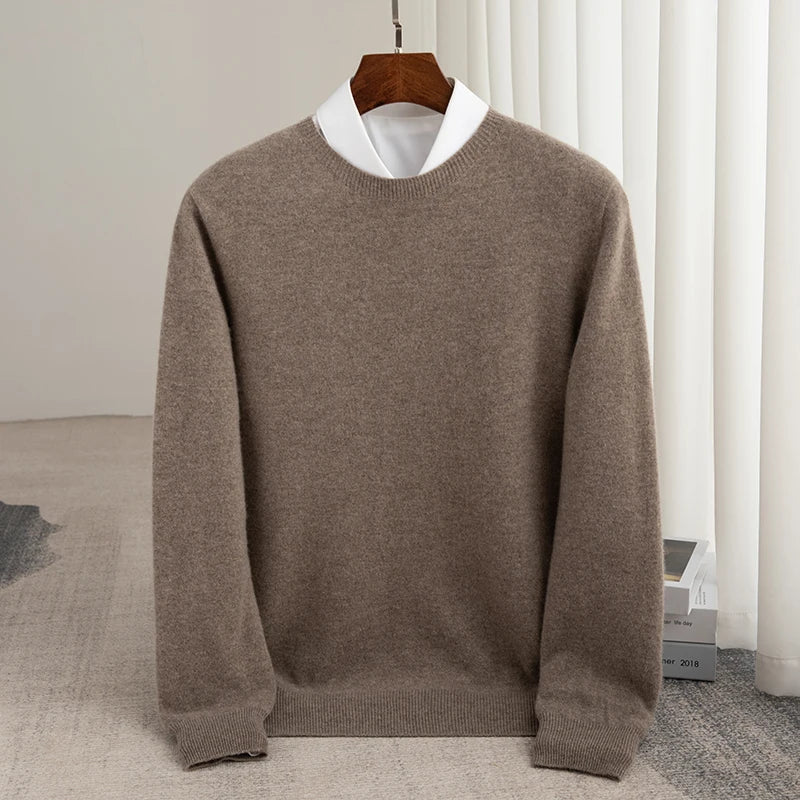 Men's Pullover Sweater Thick O-Neck Gray 100% Merino Wool 5