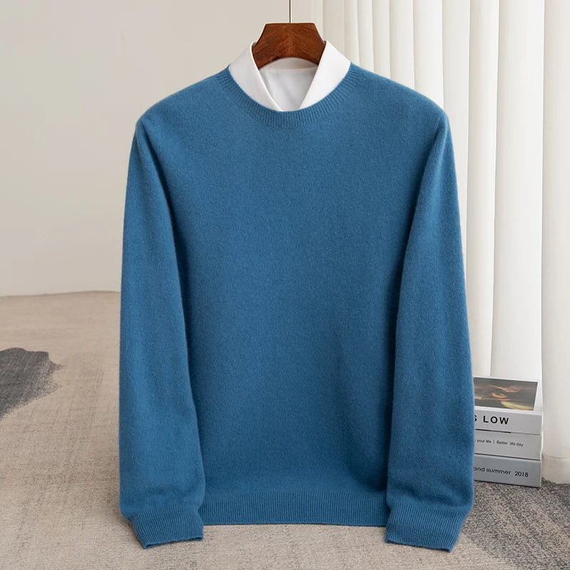 Men's Pullover Sweater Thick O-Neck Gray 100% Merino Wool 7