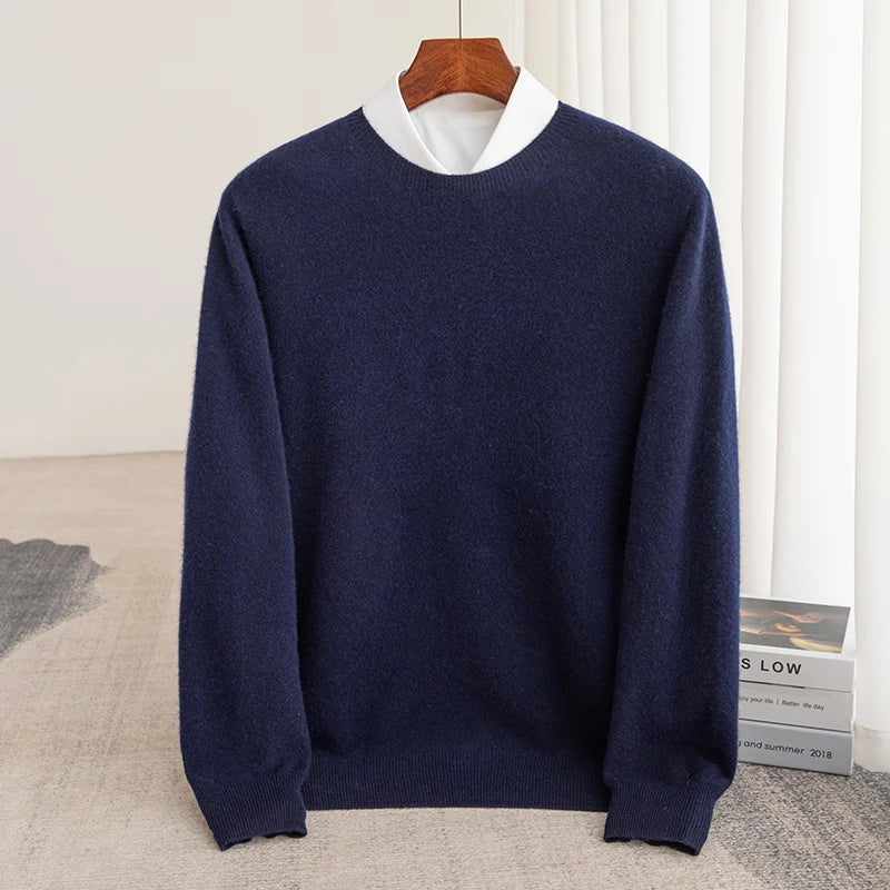 Men's Pullover Sweater Thick O-Neck Gray 100% Merino Wool 8