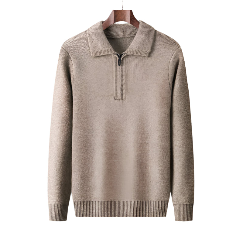 Men's Quarter-Zip Sweater Beige 100% Cashmere