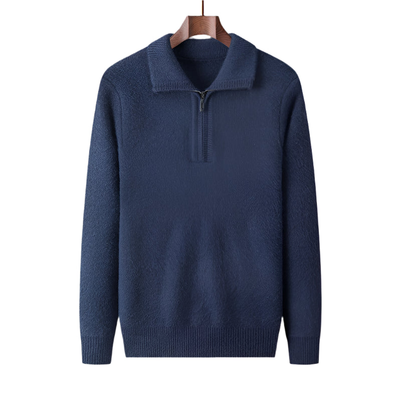 Men's Quarter-Zip Sweater Beige 100% Cashmere
