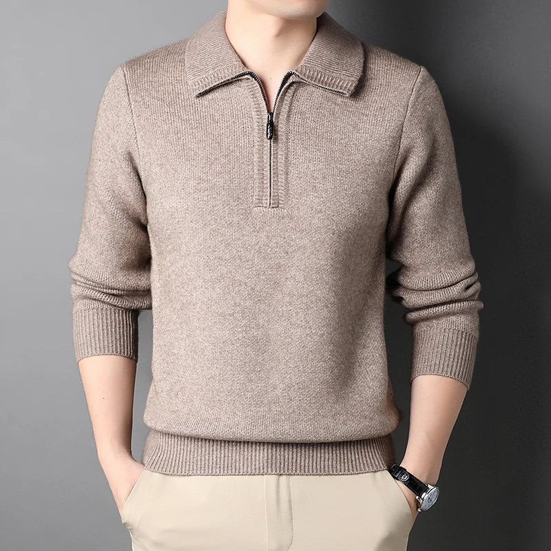 Men's Quarter-Zip Sweater Beige 100% Cashmere