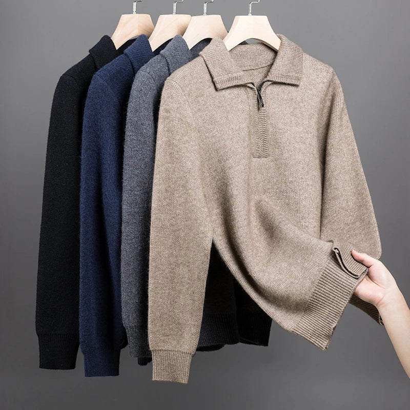 Men's Quarter-Zip Sweater Beige 100% Cashmere