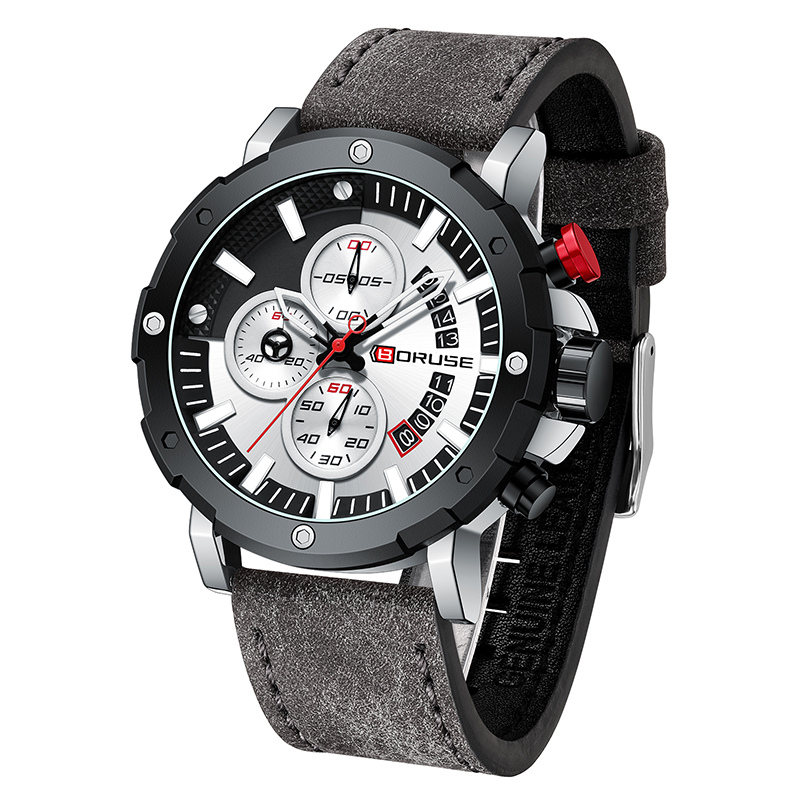 Men's Sport Business Watch with Luminescent Dial and Black Leather Strap 7