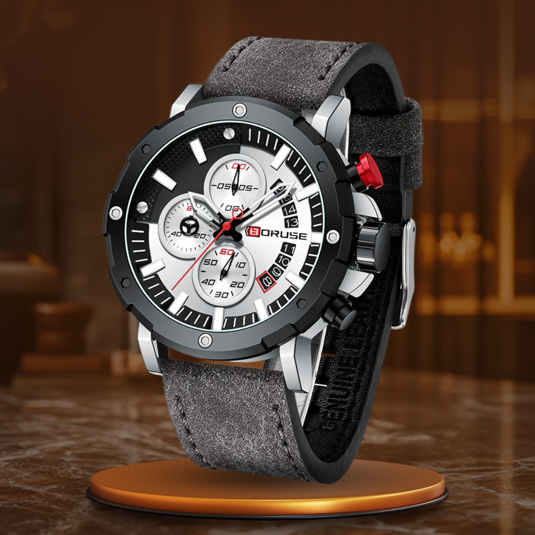 Men's Sport Business Watch with Luminescent Dial and Black Leather Strap 9
